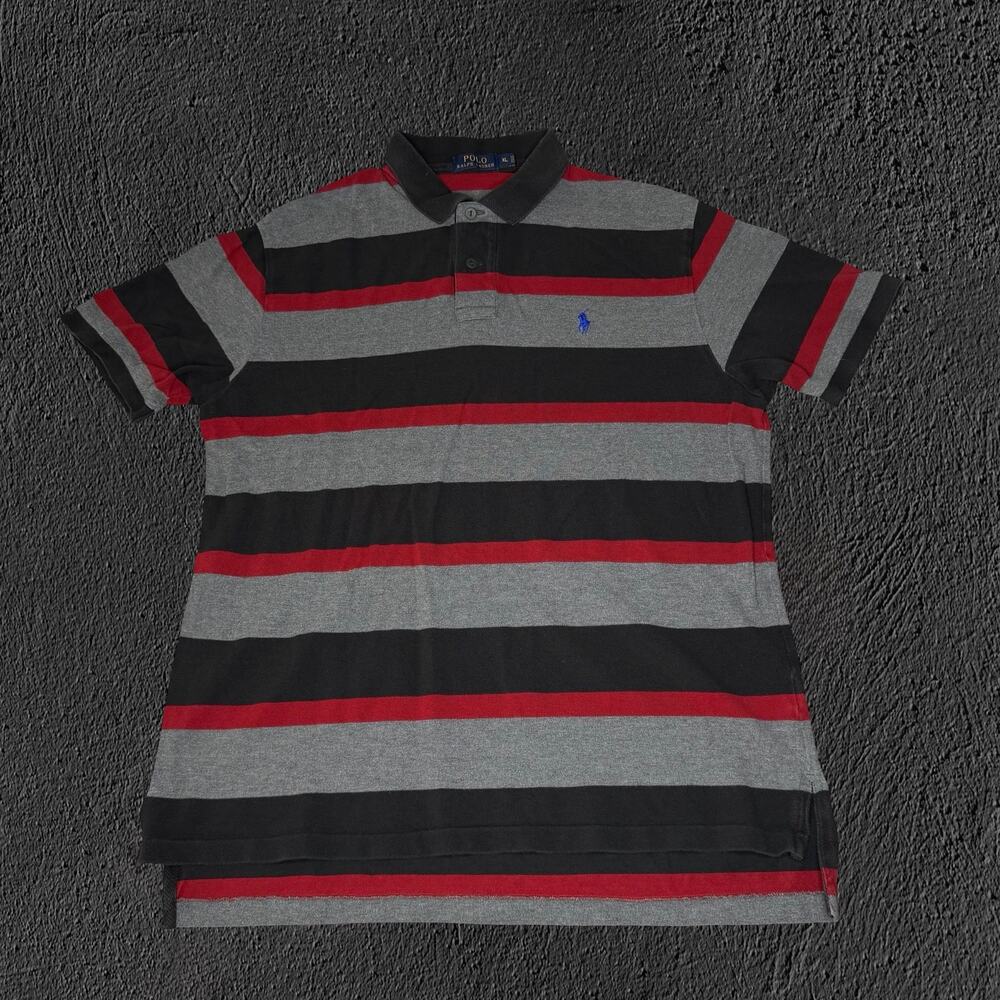 Polo Ralph Lauren striped red/black/grey with blue logo polo